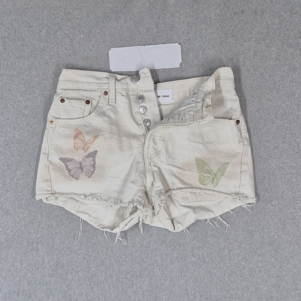 Levi's Women Shorts 26 White Denim Embroidered Shorts Graphic Cut Off